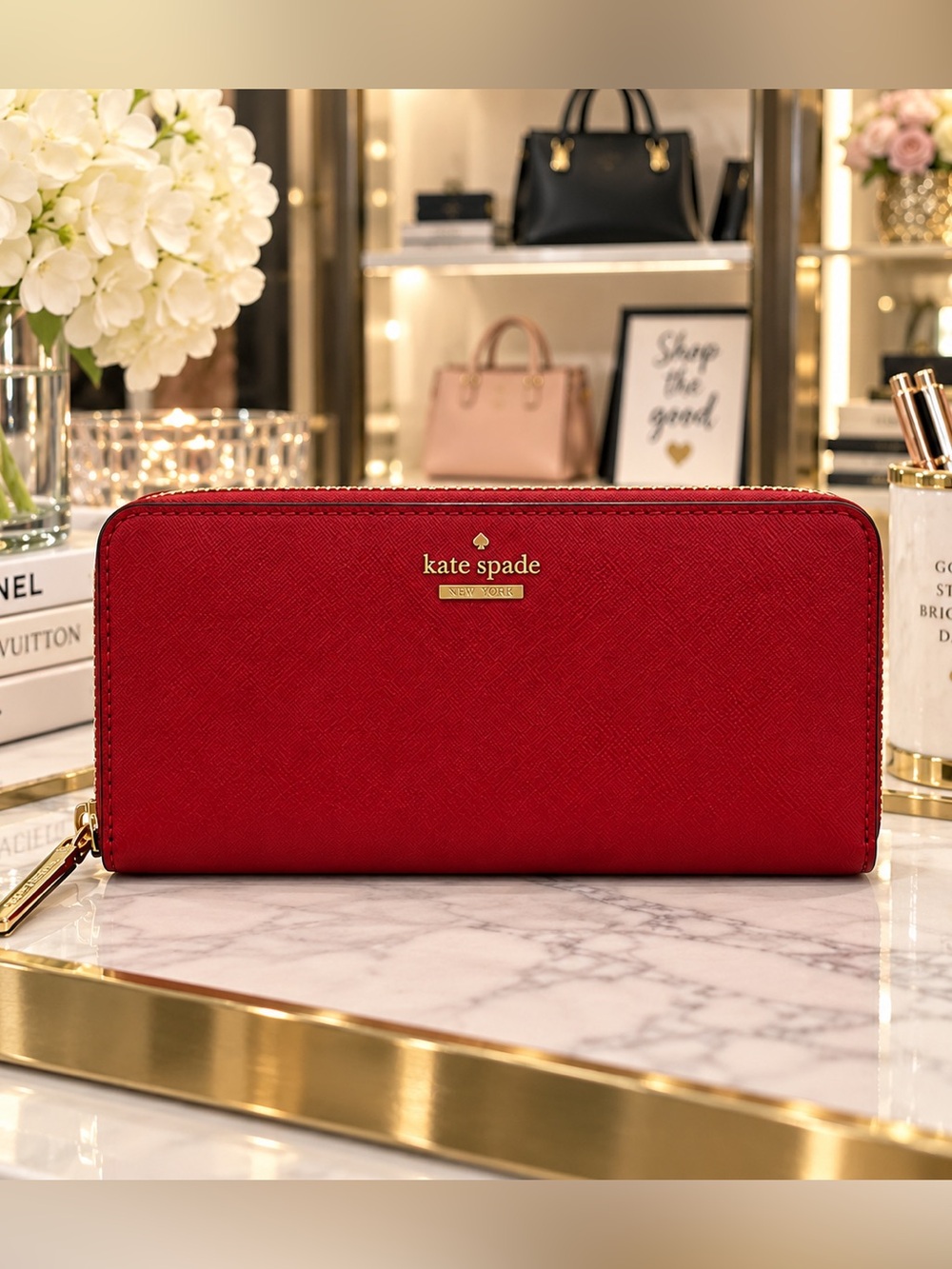Kate Spade Cameron Street Lacey Saffiano Leather Zip Around Wallet Sienna